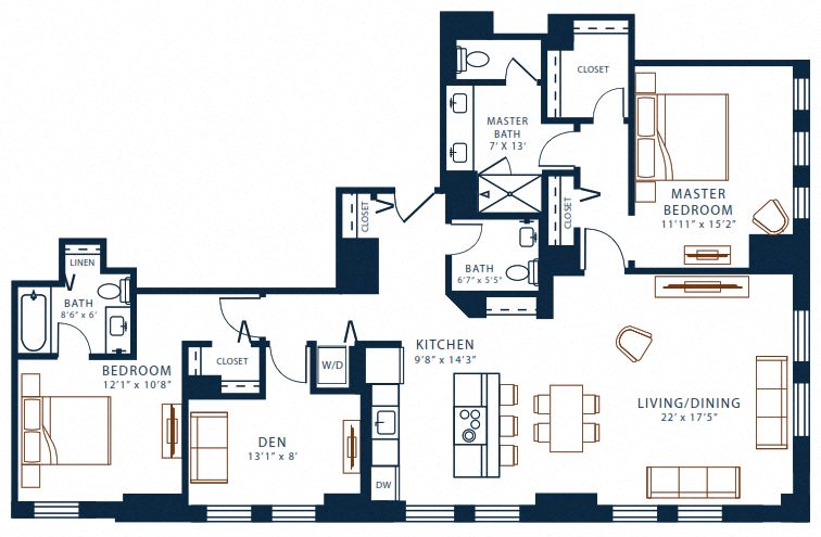 Belden Stratford | 2 Bedroom 2.5 Bath plus Den | 1634 Sq Ft  at The Belden Stratford, Illinois, 60614
